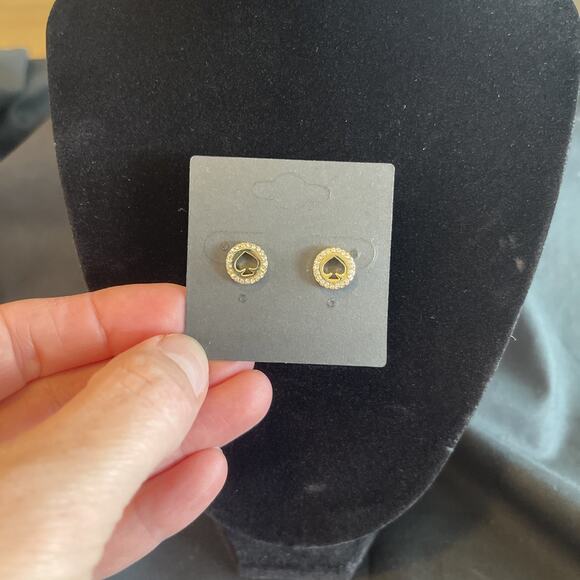 Kate Spade Spot The Spade Earrings Goldtone Clear Rhinestones Stud - Picture 2 of 6